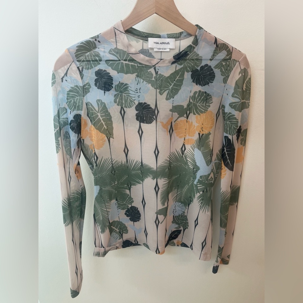 Yigal Azrouel Tropical Print Long Sleeve Top Size Medium